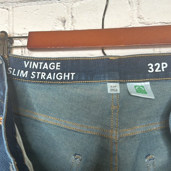 J. Crew Vintage Slim Straight Frayed Hem Blue Jeans Size 32 Petite - Picture 14 of 15